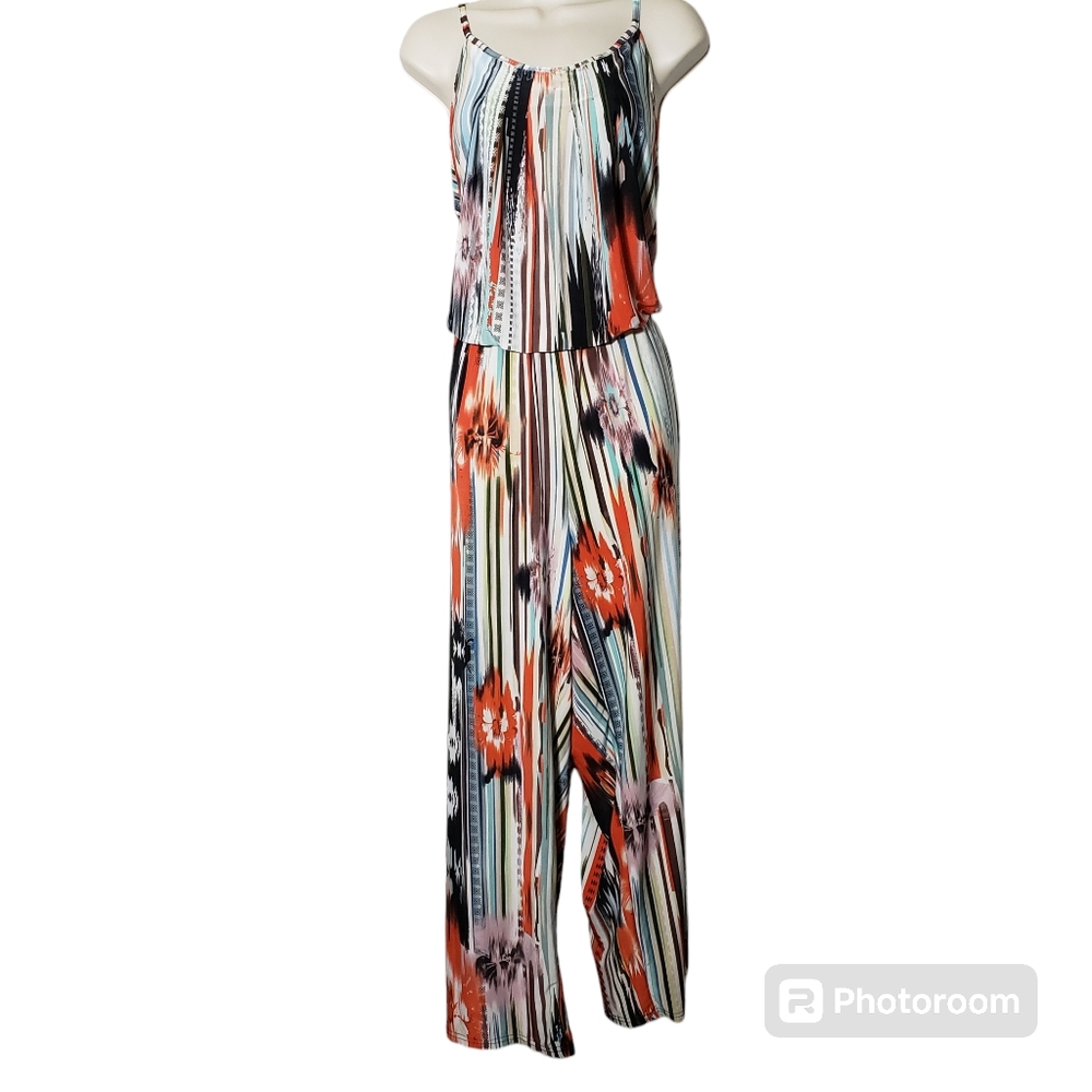 Mlle Gabrielle Womens 2X Jumpsuit Sleeveless Multicolor Aztec Art To‎ Wear Boho
